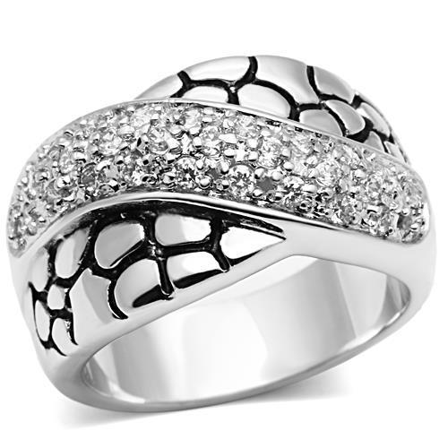 JCE037 Rhodium Brass Ring with AAA Grade CZ  in Clear