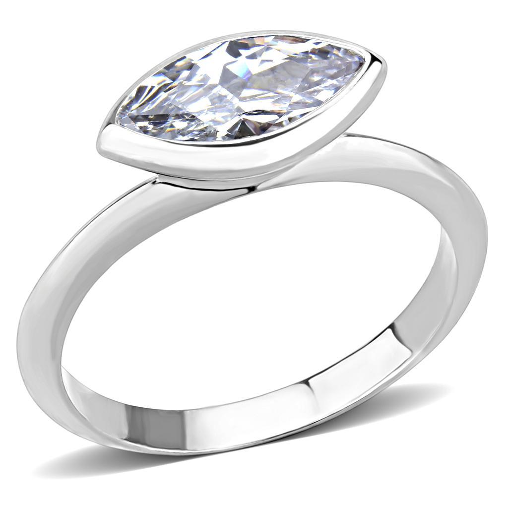 JCE1489 Rhodium Brass Ring with AAA Grade CZ  in Clear