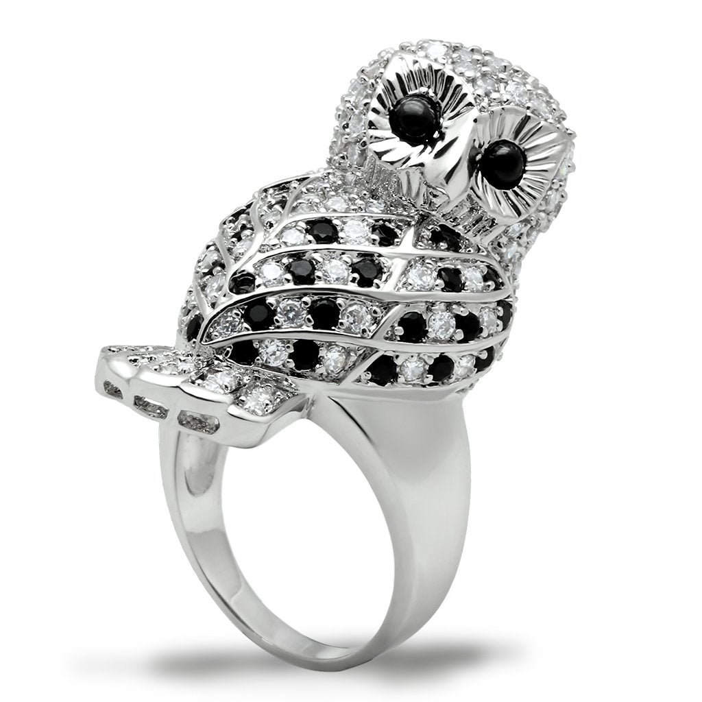 JCE155 Rhodium Brass Ring with AAA Grade CZ  in Jet