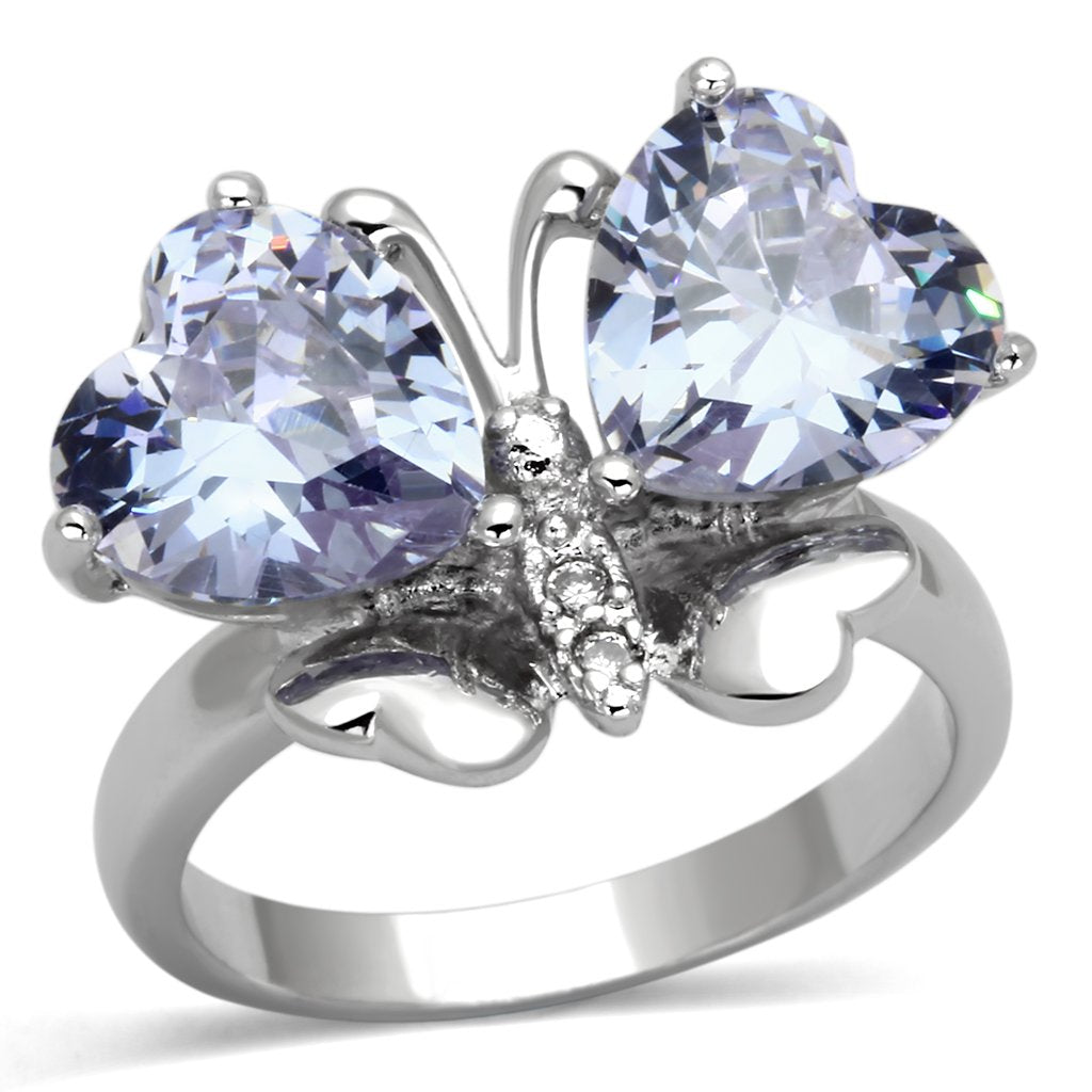 JCE309 Rhodium Brass Ring with AAA Grade CZ  in Light Amethyst