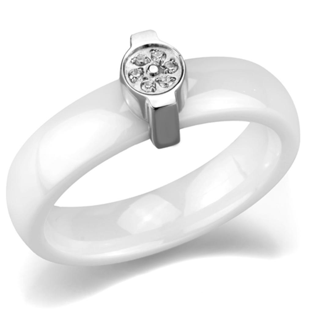 JCE958 High polished (no plating) Stainless Steel Ring with Ceramic  in White