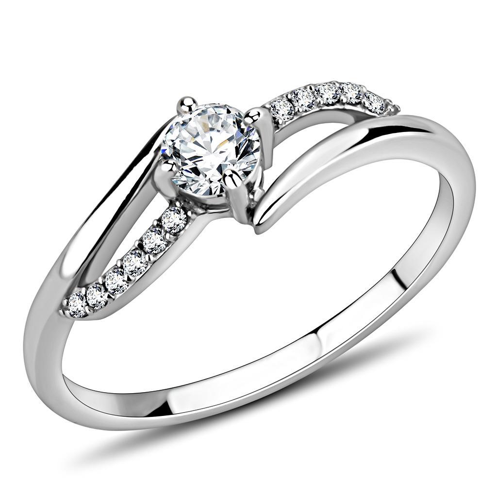 JCE144 High polished (no plating) Stainless Steel Ring with AAA Grade CZ  in Clear