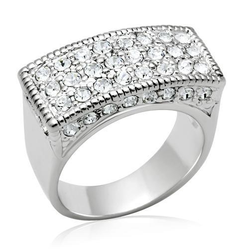 JCE2103 Rhodium Brass Ring with Top Grade Crystal  in Clear