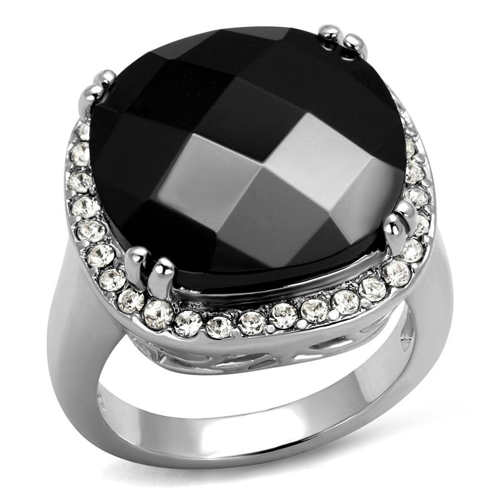 JCE4085 Rhodium Brass Ring with AAA Grade CZ  in Black Diamond