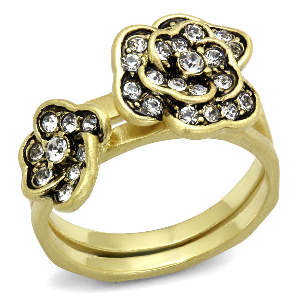JCE4111 Antique Copper Brass Ring with Top Grade Crystal  in Clear