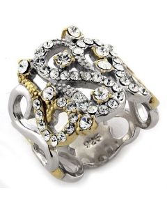 JCEAS1066 Gold+Rhodium 925 Sterling Silver Ring with AAA Grade CZ  in Clear