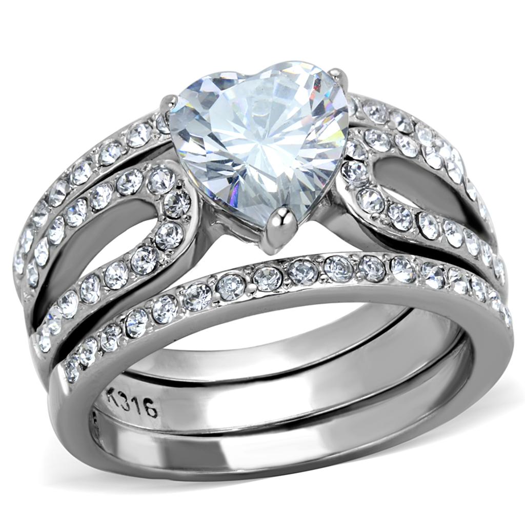 JCE2041 High polished (no plating) Stainless Steel Ring with AAA Grade CZ  in Clear
