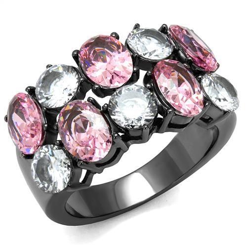 JCE2776 IP Light Black  (IP Gun) Stainless Steel Ring with AAA Grade CZ  in Rose